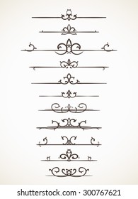 Ornamental calligraphic line page decoration Vector design element set