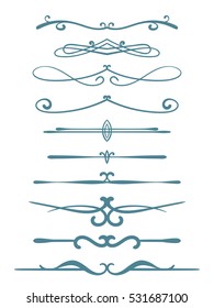 Ornamental calligraphic line page decoration, Vector design element set.