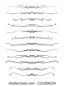 Ornamental calligraphic lines dividers page decoration Vector delicate minimalistic design element set