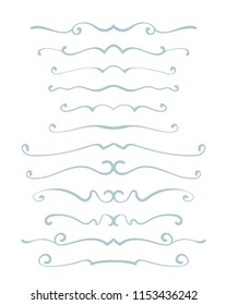 Ornamental calligraphic lines dividers page decoration Vector delicate minimalistic design element set
