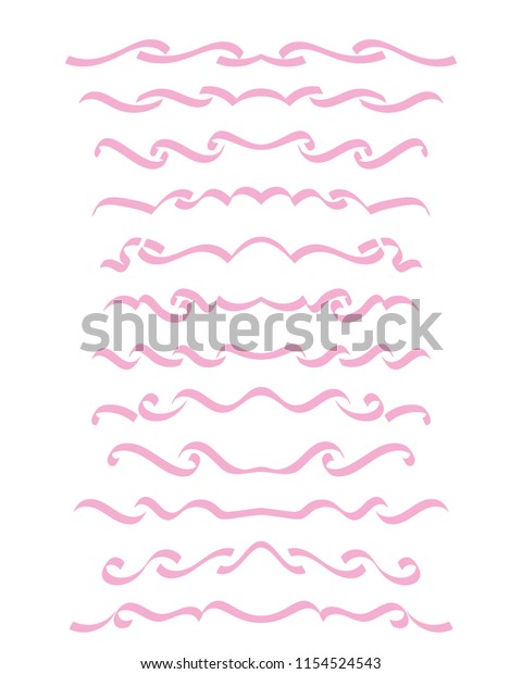 Ornamental\
calligraphic lines dividers page decoration, Vector delicate\
minimalistic design element set, Pink\
ribbon