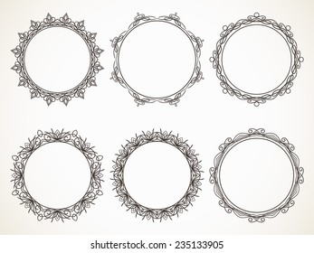Ornamental calligraphic Round frame Vector design element set