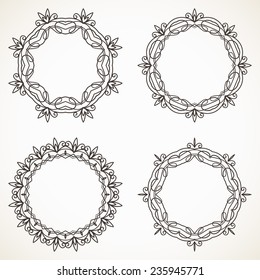 Ornamental calligraphic Round frame Vector design element set