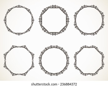 Ornamental calligraphic round frame Vector set