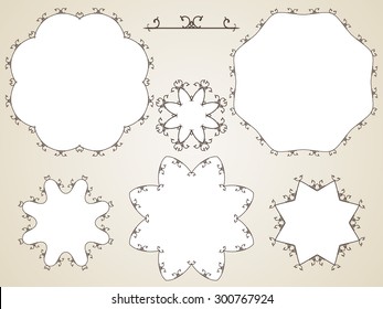 Ornamental calligraphic round frame, Vector set