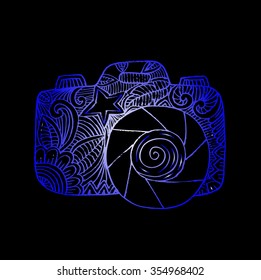 Ornamental camera. Hand drawing illustration.