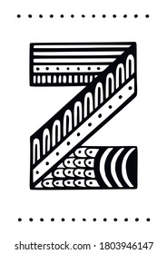 Ornamental capital letter Z. Creative initials with geometric motives. Original interior poster with hand-drawn monogram. Vector illustration in scandinavian style.