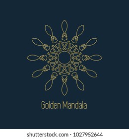 Ornamental card with linear golden mandala. Mosaic geometric decorative element. Vector background