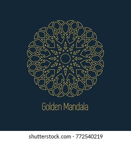 Ornamental card with linear golden mandala. Mosaic geometric decorative element. Vector background