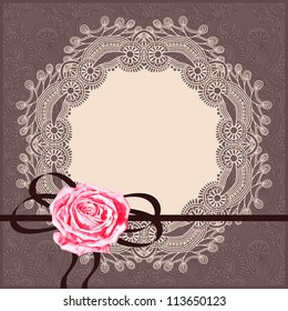 ornamental card pattern with circle napkin, ribbon  and rose