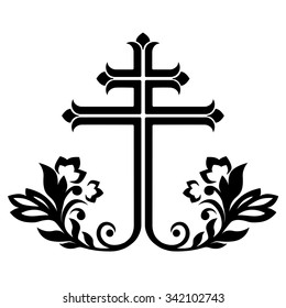 Ornamental catholic cross, vector illustration.