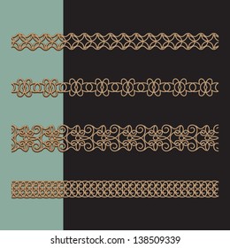 Ornamental chains, set of gold seamless borders, vector illustration