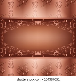 Ornamental chocolate background with seamless pattern in vintage or retro style. Brown board, place for text. Vector illustration