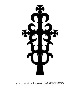 Ornamental Christian cross, complex shape of a symbol, outline