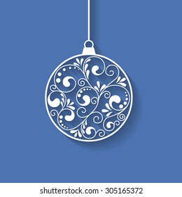 Ornamental Christmas ball with paper swirls, vector background