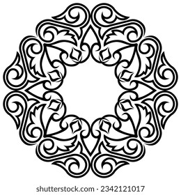 Ornamental circle. Asian round ornament. Kazakh ornamental round frame