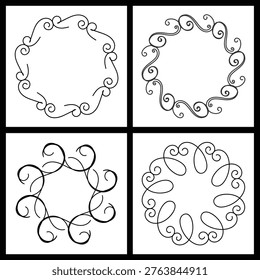 Ornamental Circle Frame Collection Vector Set Decorative Round Border Flourish Minimal Elegant Design Landscape