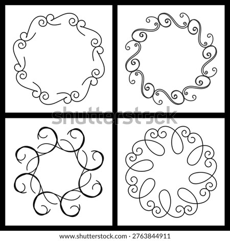 Ornamental Circle Frame Collection Vector Set Decorative Round Border Flourish Minimal Elegant Design Landscape