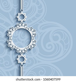 Ornamental circle frame with lace border pattern, cutout round decoration for wedding invitation card design, elegant template for paper cutting, eps10 vector illustration