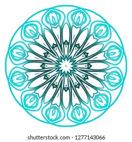 Ornamental circle pattern. Hand draw Mandala. Vintage decorative elements. vector illustration. Anti-stress therapy pattern. Blue color