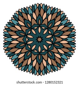 Ornamental Circle Pattern. Hand Draw Mandala. Vintage Decorative Elements. Vector Illustration. Anti-Stress Therapy Pattern. Brown, green color.