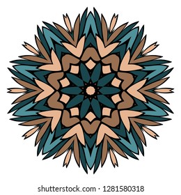 Ornamental Circle Pattern. Hand Draw Mandala. Vintage Decorative Elements. Vector Illustration. Anti-Stress Therapy Pattern. Brown, green color.