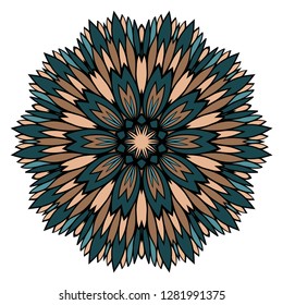 Ornamental Circle Pattern. Hand Draw Mandala. Vintage Decorative Elements. Vector Illustration. Anti-Stress Therapy Pattern. Brown, green color.