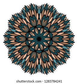 Ornamental Circle Pattern. Hand Draw Mandala. Vintage Decorative Elements. Vector Illustration. Anti-Stress Therapy Pattern. Brown, green color.