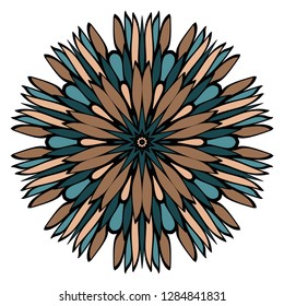 Ornamental Circle Pattern. Hand Draw Mandala. Vintage Decorative Elements. Vector Illustration. Anti-Stress Therapy Pattern. Brown, green color.