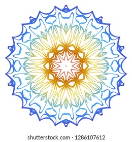Ornamental Circle Pattern. Hand Draw Mandala. Vintage Decorative Elements. Vector illustration. Red, yellow, blue gradient. For Book, Greeting Card, Invitation, Tattoo. Anti-Stress Therapy Pattern