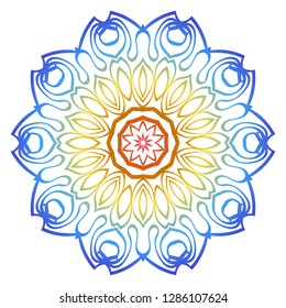 Ornamental Circle Pattern. Hand Draw Mandala. Vintage Decorative Elements. Vector illustration. Red, yellow, blue gradient. For Book, Greeting Card, Invitation, Tattoo. Anti-Stress Therapy Pattern