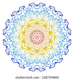 Ornamental Circle Pattern. Hand Draw Mandala. Vintage Decorative Elements. Vector illustration. Red, yellow, blue gradient. For Book, Greeting Card, Invitation, Tattoo. Anti-Stress Therapy Pattern