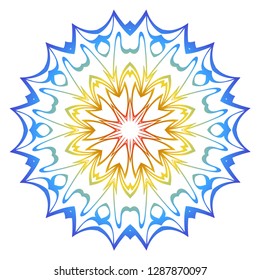 Ornamental Circle Pattern. Hand Draw Mandala. Vintage Decorative Elements. Vector illustration. Red, yellow, blue gradient. For Book, Greeting Card, Invitation, Tattoo. Anti-Stress Therapy Pattern