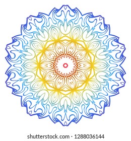Ornamental Circle Pattern. Hand Draw Mandala. Vintage Decorative Elements. Vector illustration. Red, yellow, blue gradient. For Book, Greeting Card, Invitation, Tattoo. Anti-Stress Therapy Pattern