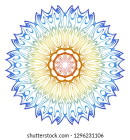 Ornamental Circle Pattern. Hand Draw Mandala. Vintage Decorative Elements. Vector illustration. Red, yellow, blue gradient. For Book, Greeting Card, Invitation, Tattoo. Anti-Stress Therapy Pattern