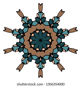 Ornamental Circle Pattern. Hand Draw Mandala. Vintage Decorative Elements. Vector Illustration. Anti-Stress Therapy Pattern. Brown, green color.