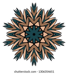 Ornamental Circle Pattern. Hand Draw Mandala. Vintage Decorative Elements. Vector Illustration. Anti-Stress Therapy Pattern. Brown, green color.