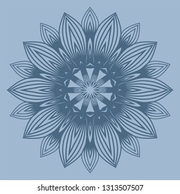 Ornamental Circle Pattern. Hand Draw Mandala. Vintage Decorative Elements. Vector Illustration. Anti-Stress Therapy Pattern. Pastel blue color