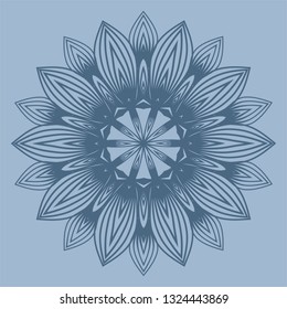 Ornamental Circle Pattern. Hand Draw Mandala. Vintage Decorative Elements. Vector Illustration. Anti-Stress Therapy Pattern. Pastel blue color