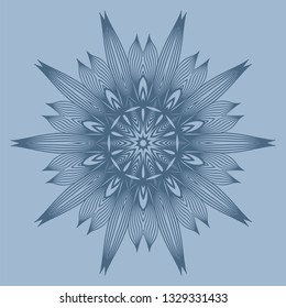 Ornamental Circle Pattern. Hand Draw Mandala. Vintage Decorative Elements. Vector Illustration. Anti-Stress Therapy Pattern. Pastel blue color