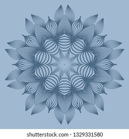 Ornamental Circle Pattern. Hand Draw Mandala. Vintage Decorative Elements. Vector Illustration. Anti-Stress Therapy Pattern. Pastel blue color