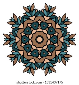 Ornamental Circle Pattern. Hand Draw Mandala. Vintage Decorative Elements. Vector Illustration. Anti-Stress Therapy Pattern. Brown, green color.