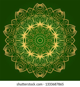 Ornamental Circle Pattern. Hand Draw Mandala. Vintage Decorative Elements. Vector Illustration. Anti-Stress Therapy Pattern. Green gold color.