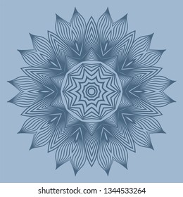 Ornamental Circle Pattern. Hand Draw Mandala. Vintage Decorative Elements. Vector Illustration. Anti-Stress Therapy Pattern. Pastel blue color