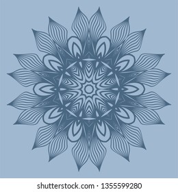 Ornamental Circle Pattern. Hand Draw Mandala. Vintage Decorative Elements. Vector Illustration. Anti-Stress Therapy Pattern. Pastel blue color