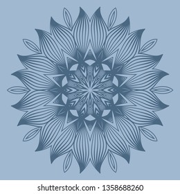 Ornamental Circle Pattern. Hand Draw Mandala. Vintage Decorative Elements. Vector Illustration. Anti-Stress Therapy Pattern. Pastel blue color
