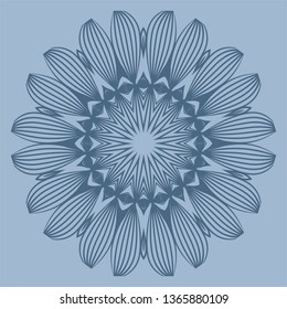Ornamental Circle Pattern. Hand Draw Mandala. Vintage Decorative Elements. Vector Illustration. Anti-Stress Therapy Pattern. Pastel blue color