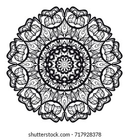 Ornamental circle pattern. Hand draw Mandala. Vintage decorative elements. vector illustration. Anti-stress therapy pattern. Black, white color