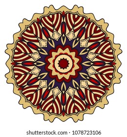 Ornamental circle pattern. Mandala. Great vintage decorative elements. Hand drawn colorful vector background. for design.