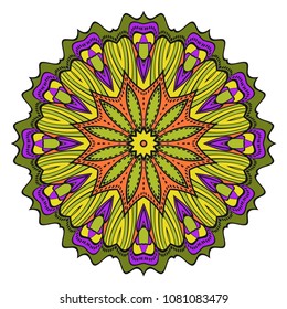 Ornamental circle pattern. Mandala. Great vintage decorative elements. Hand drawn colorful vector background. for design.